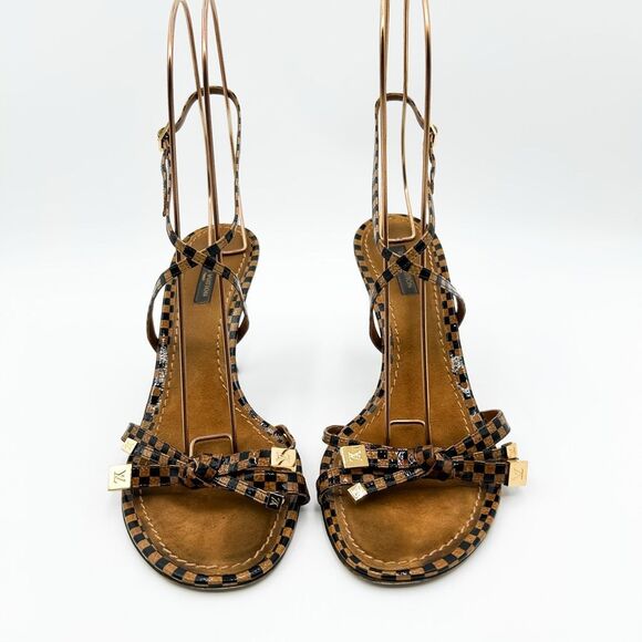 Louis Vuitton LV Damier Ebene Patent Heels Sandals EU 40 US 10 - Picture 5 of 12